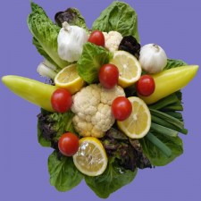 Veganská a vegetariánská kytice bez masa z čerstvé zeleniny a ovoce